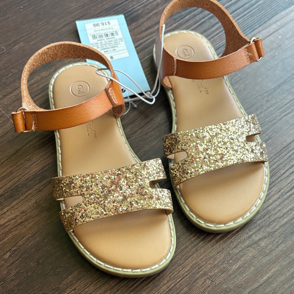 Cat & Jack Glittery Gold and Brown Kids Sandals - Picture 6 of 8